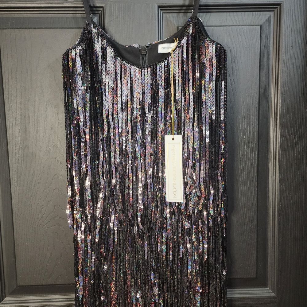Dress the Population Sz. XS NWR Roxy Tiered Fringe Sequin Dress Holiday Party - Picture 9 of 16